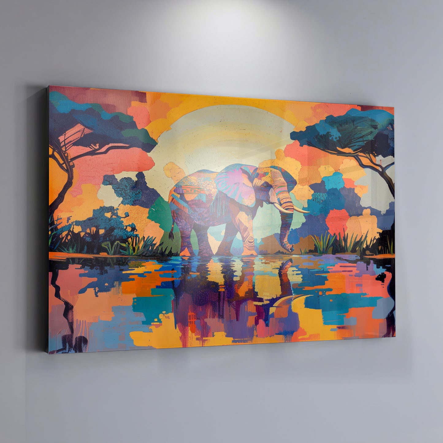 Elephant Sunset Reflection African American canvas print view 19