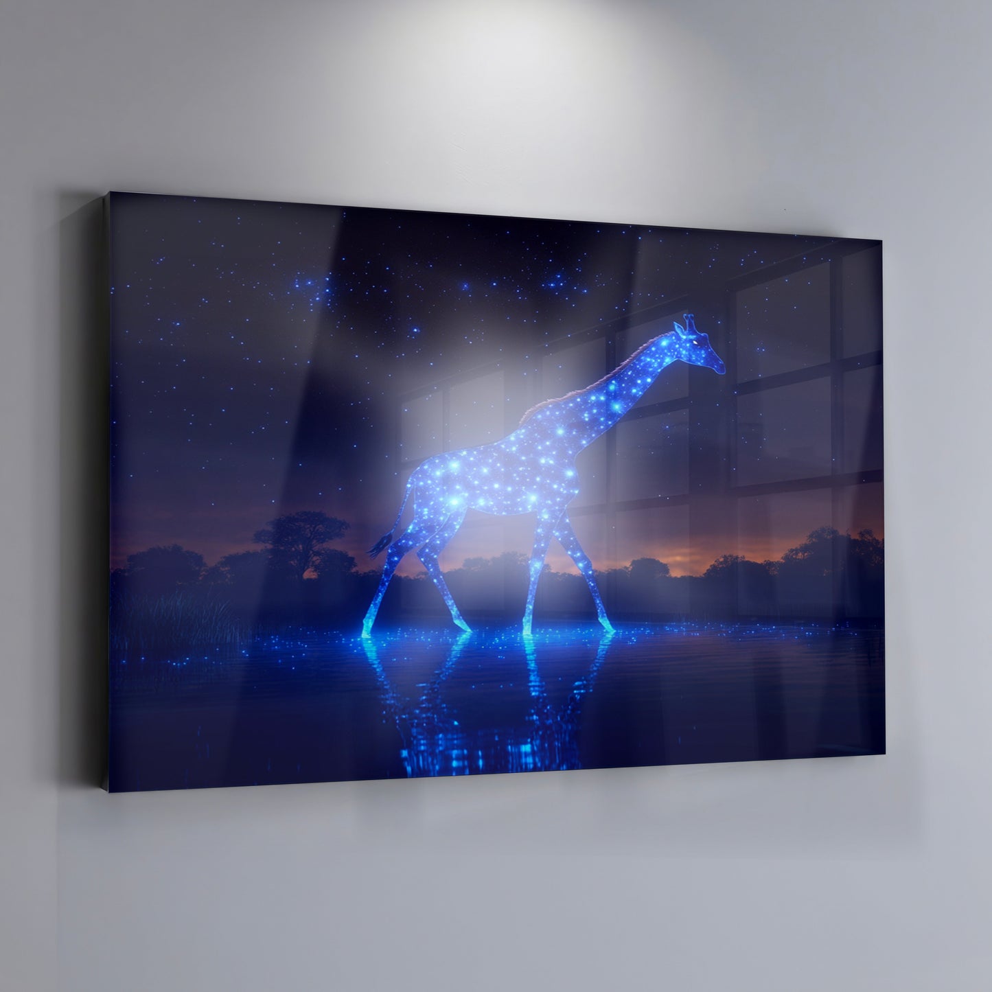Glowing Blue Giraffe Night African American canvas print view 19