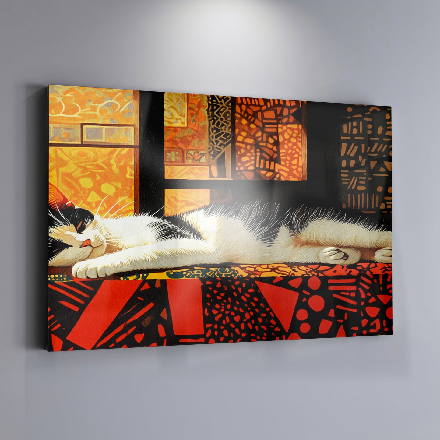 Sleeping White Cat African Pattern African American canvas print view 19