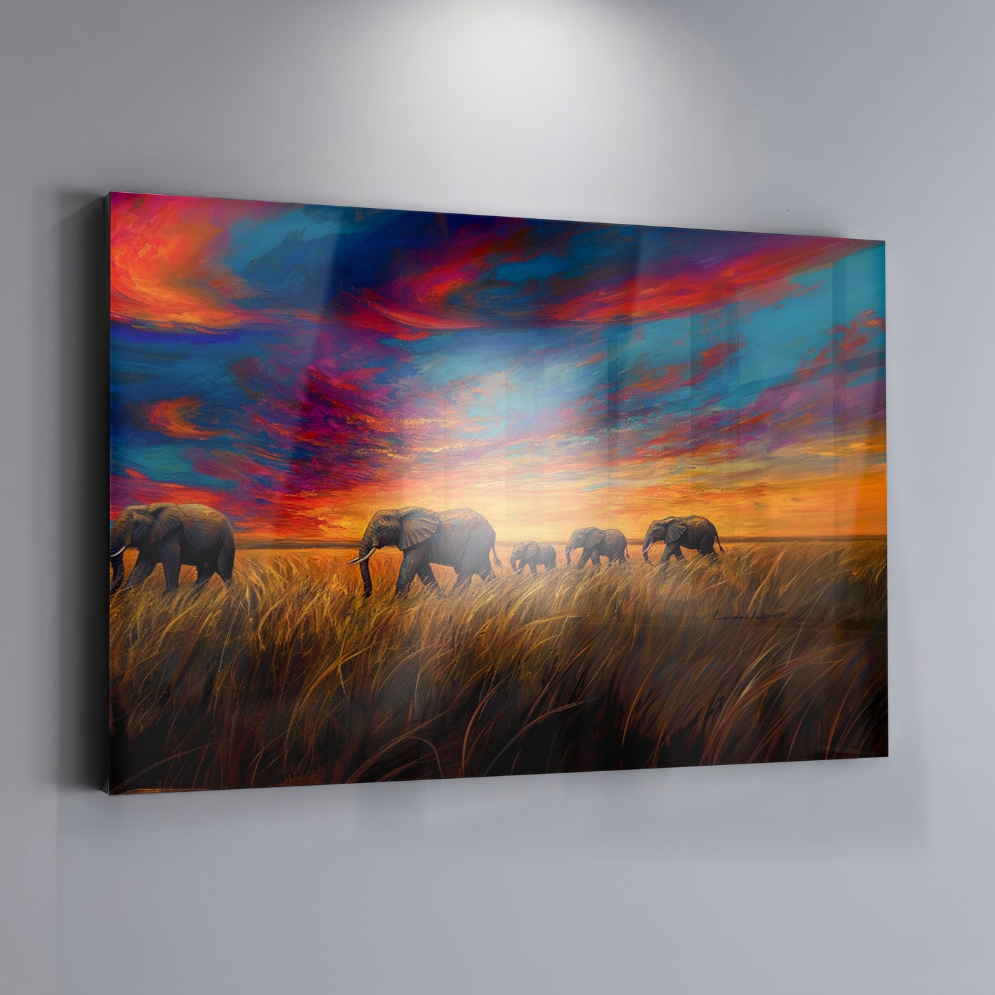 Elephant Herd Sunset Black Black culture wall art view 19