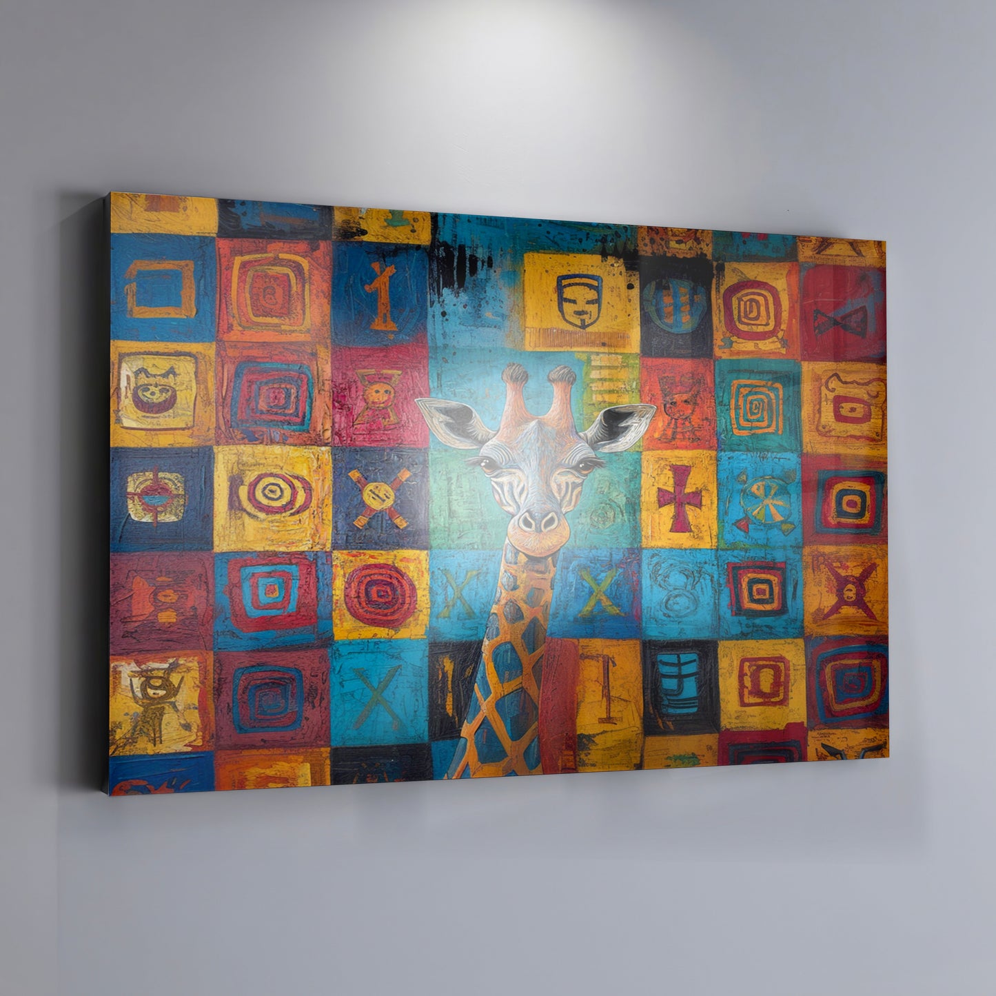 Blue Patchwork Giraffe Black African American canvas print view 19