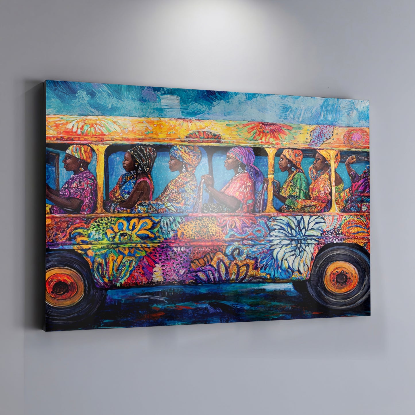 Colorful Bus Street Scene Black African American canvas print view 19