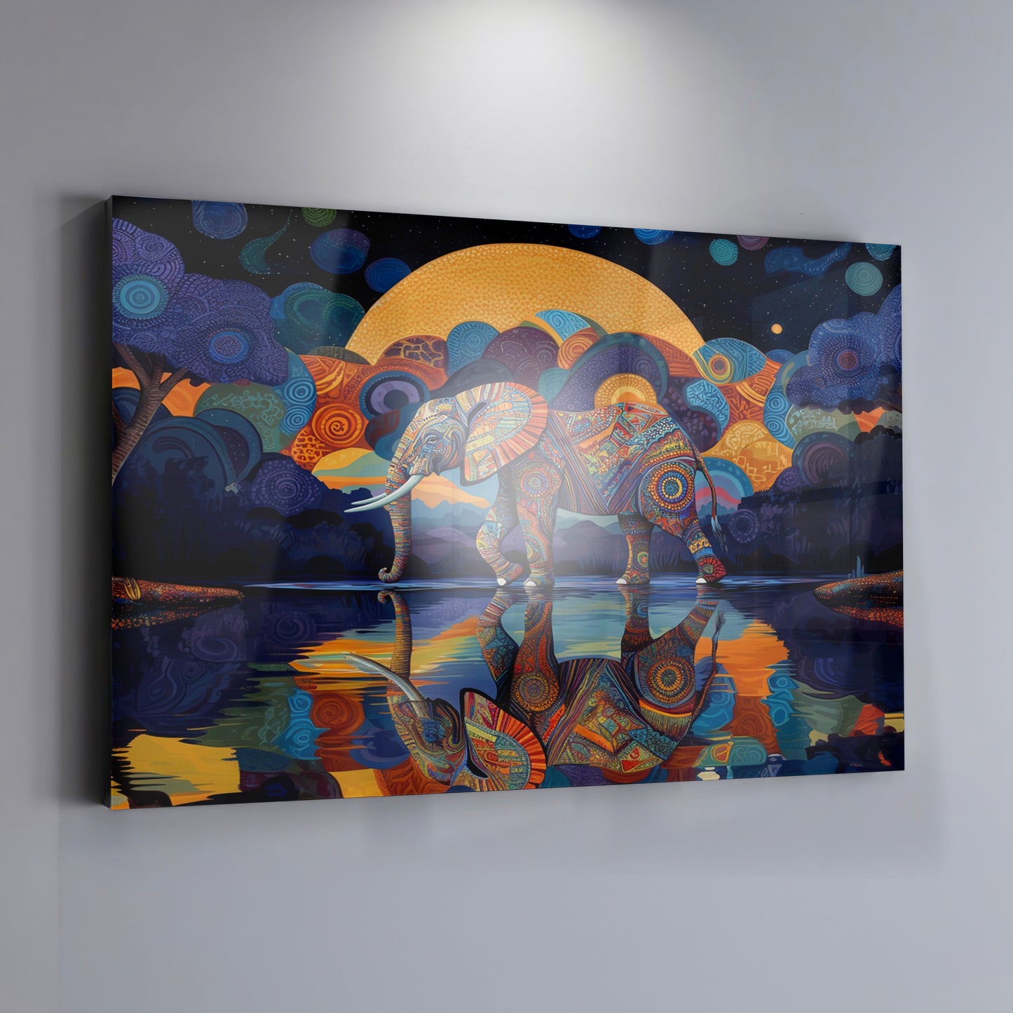 Elephant Moon Reflection Black African American canvas print view 19