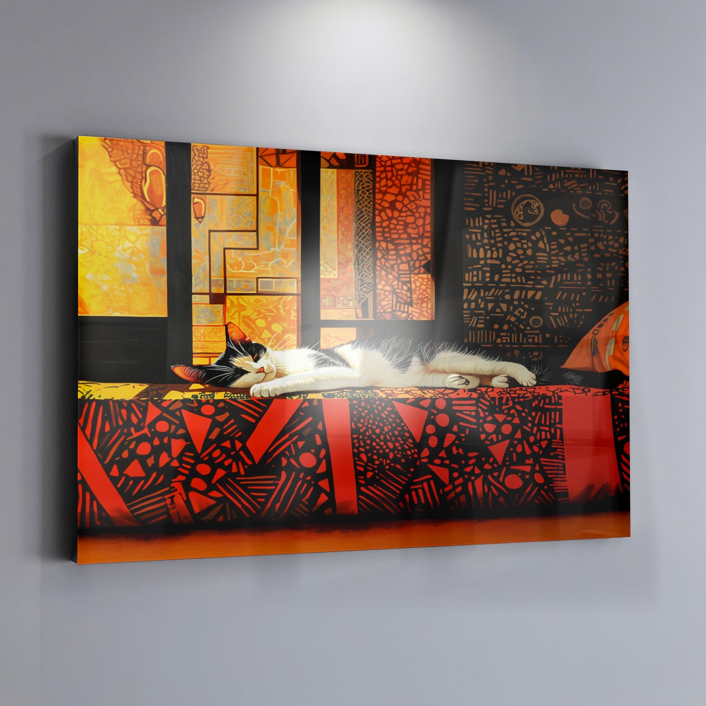 Sleeping White Cat Red Pattern African American canvas print view 19