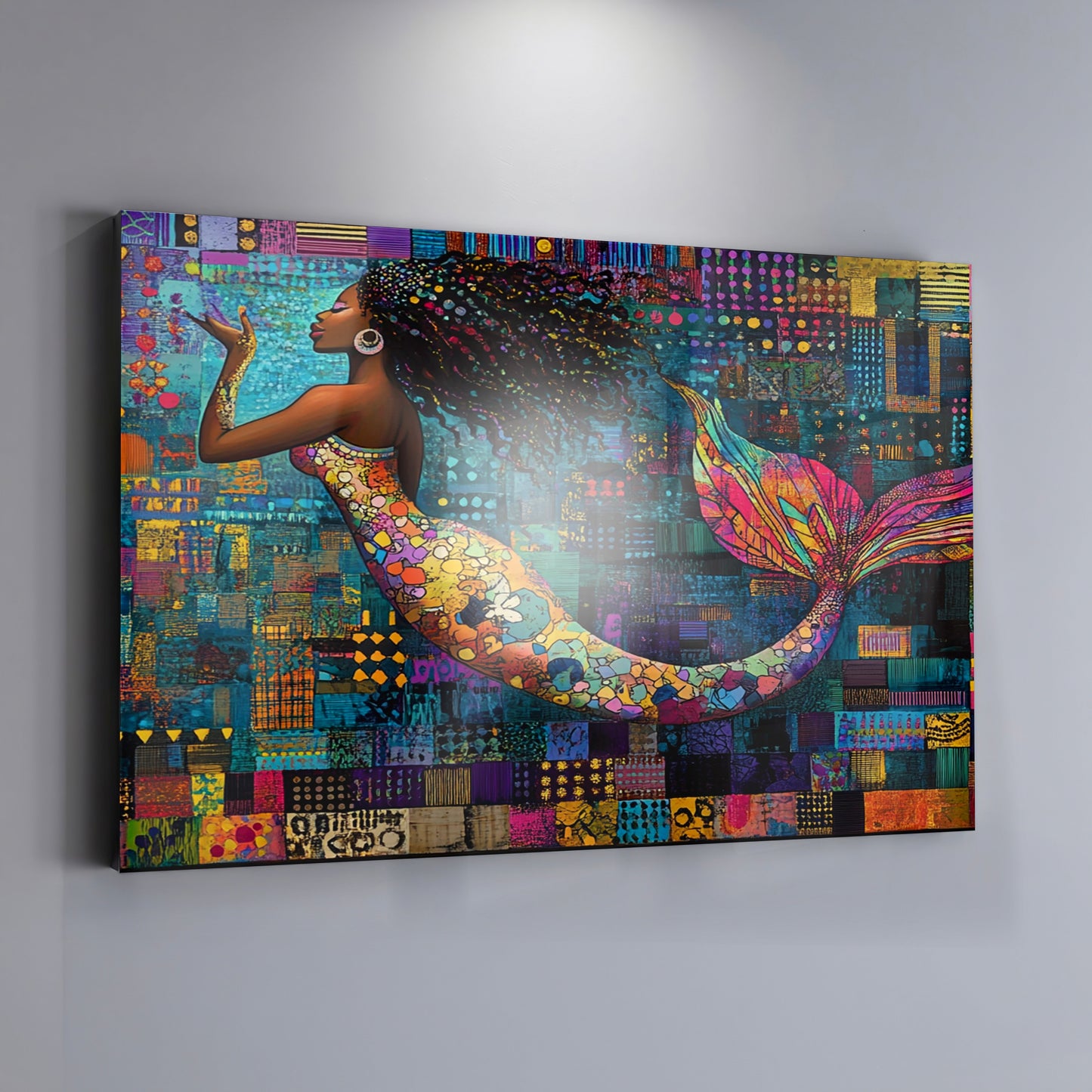 Black Mermaid Mosaic African American canvas print view 19