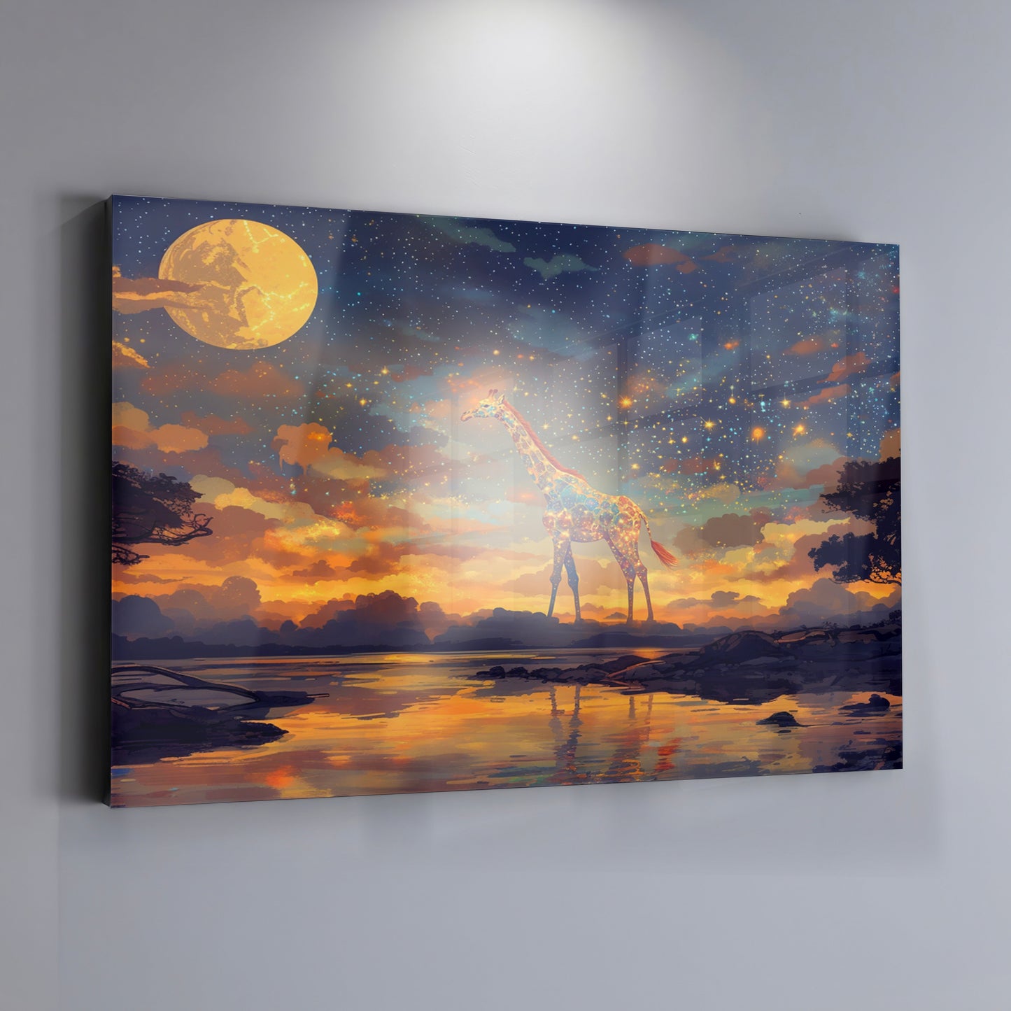 Giraffe Moon Lake African American canvas print view 19