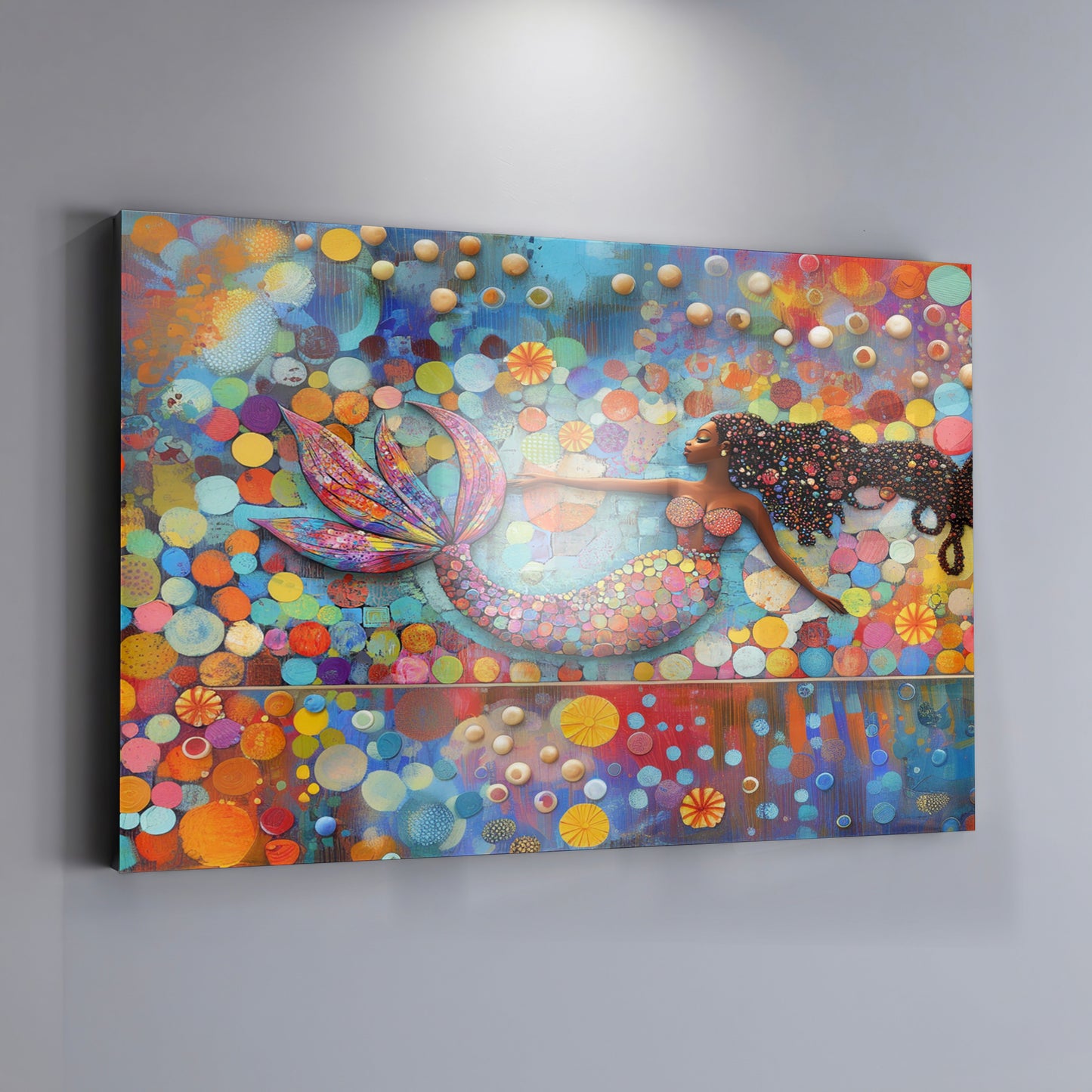 Black Mermaid Bubbles African American canvas print view 19