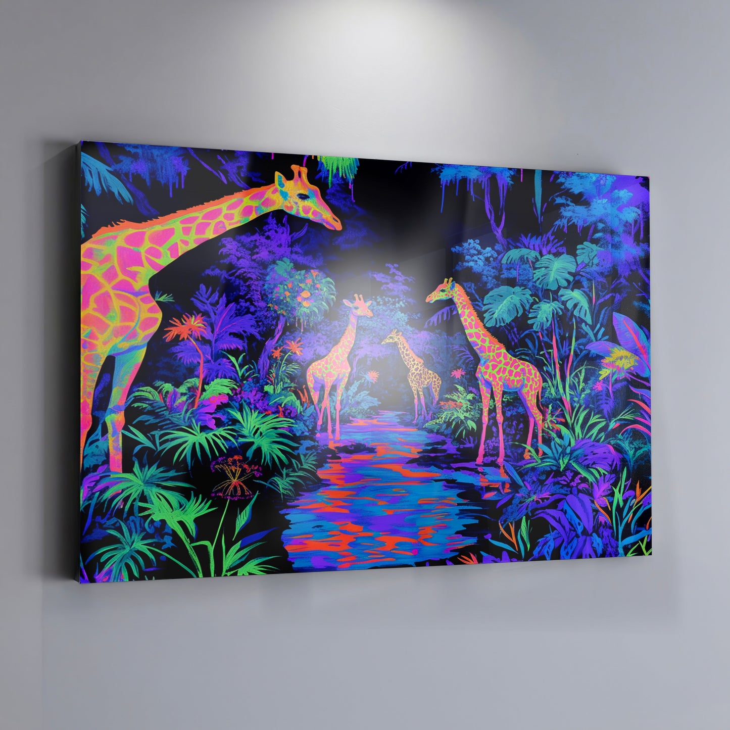 Neon Giraffe Jungle African American canvas print by MoomZee Artwork