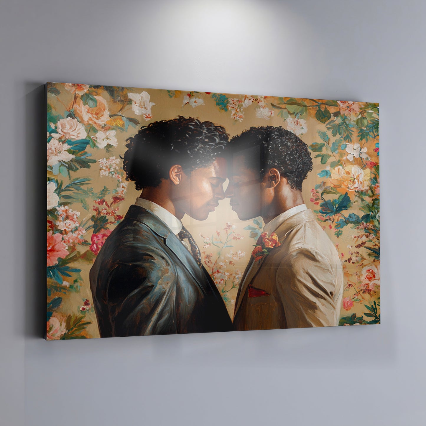 Black Gay Couple Floral Black love wall art home decor view