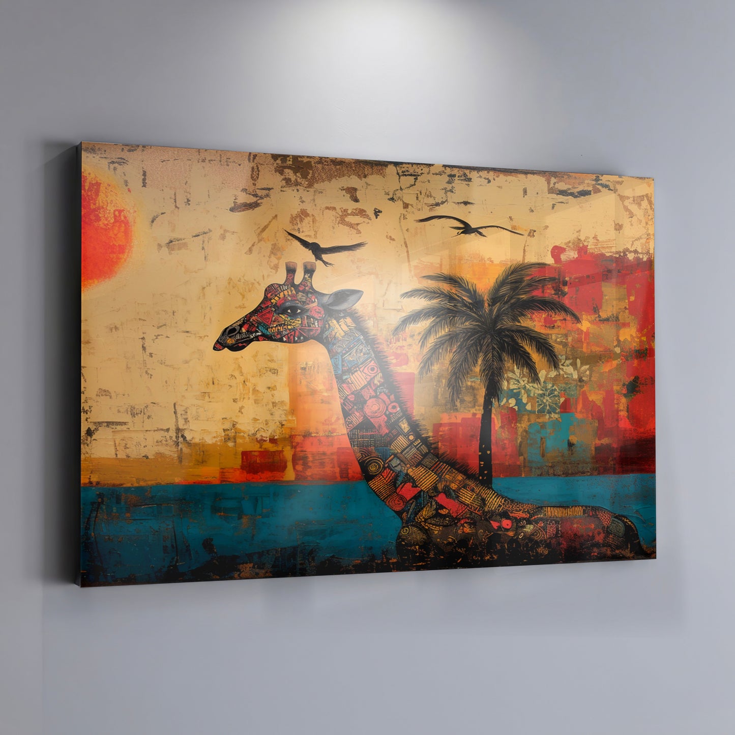 Giraffe Palm Sunset African American canvas print view 19