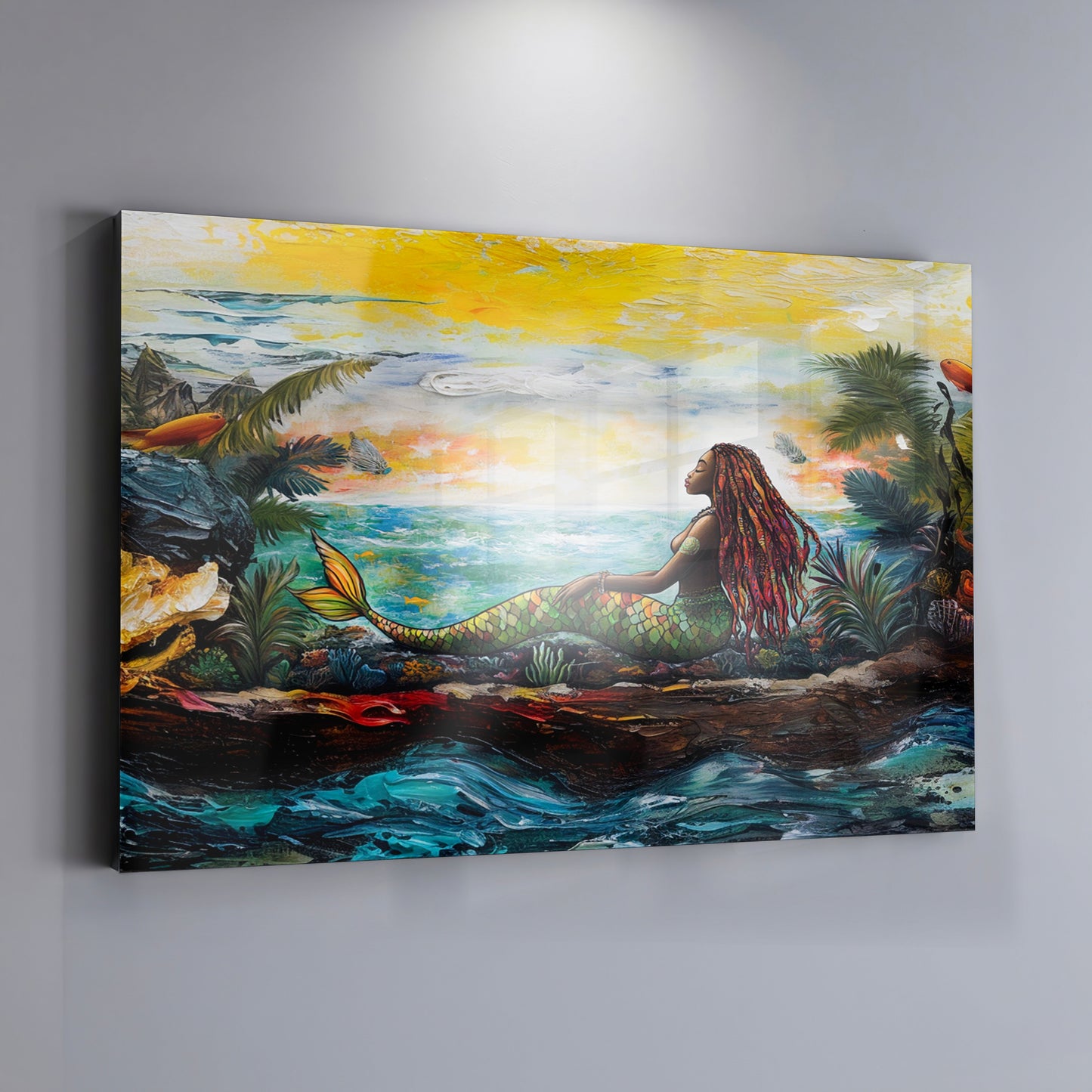 Black Mermaid Ocean Sunset Caribbean wall art view 19
