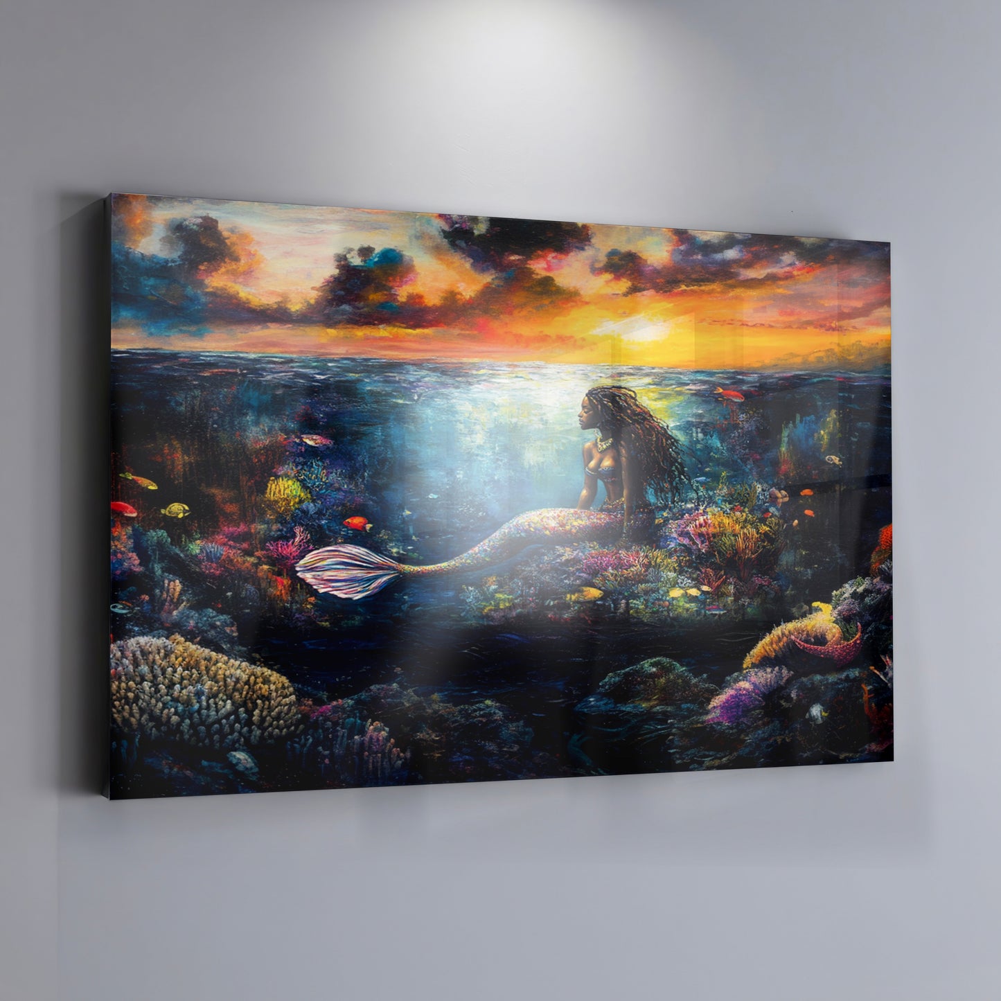 Black Mermaid Sunset Ocean Caribbean wall art view 19