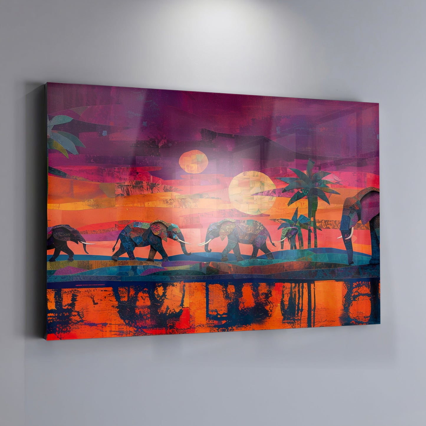 Elephant Herd Sunset Black culture wall art view 19