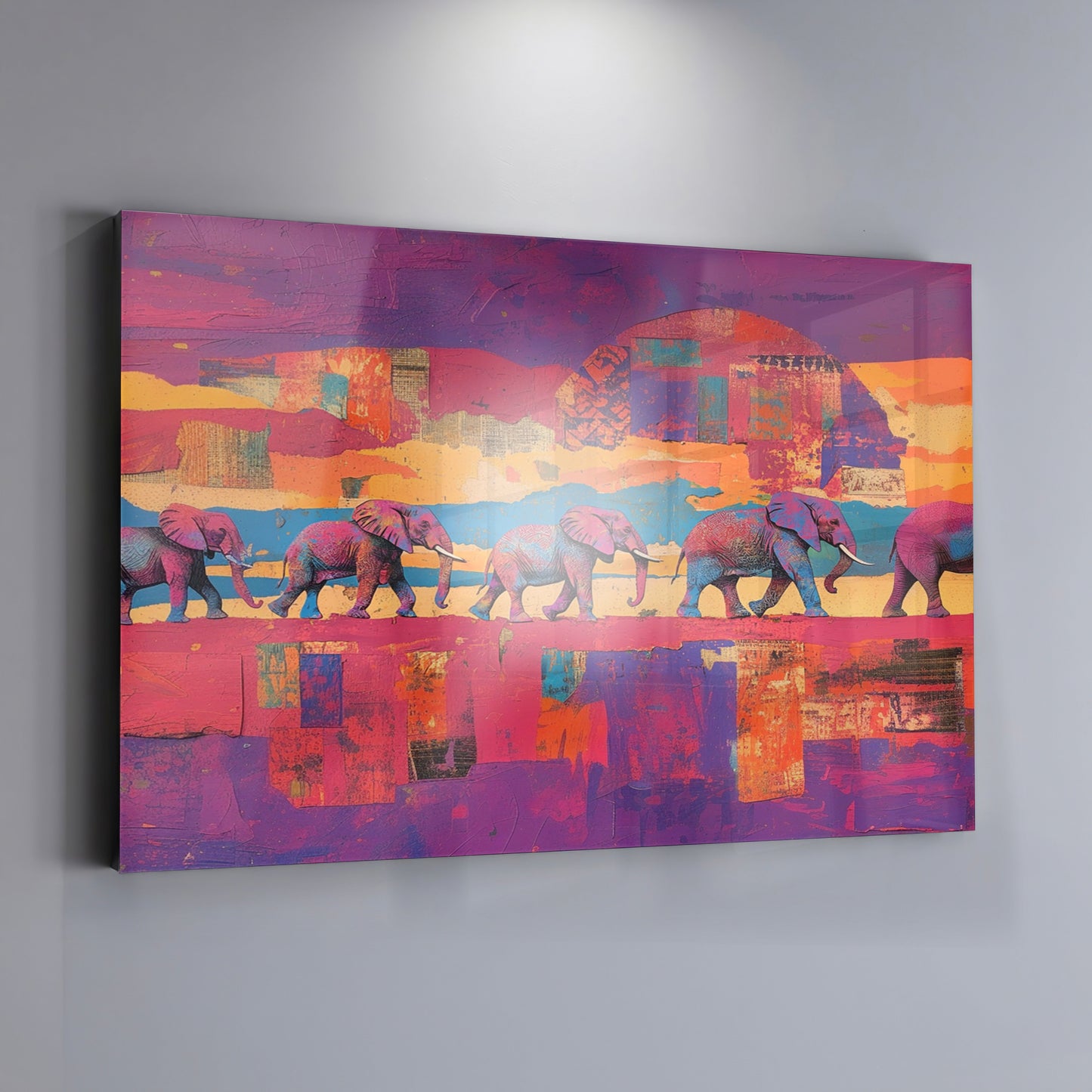 Purple Elephant Herd Sunset African American canvas print view 19
