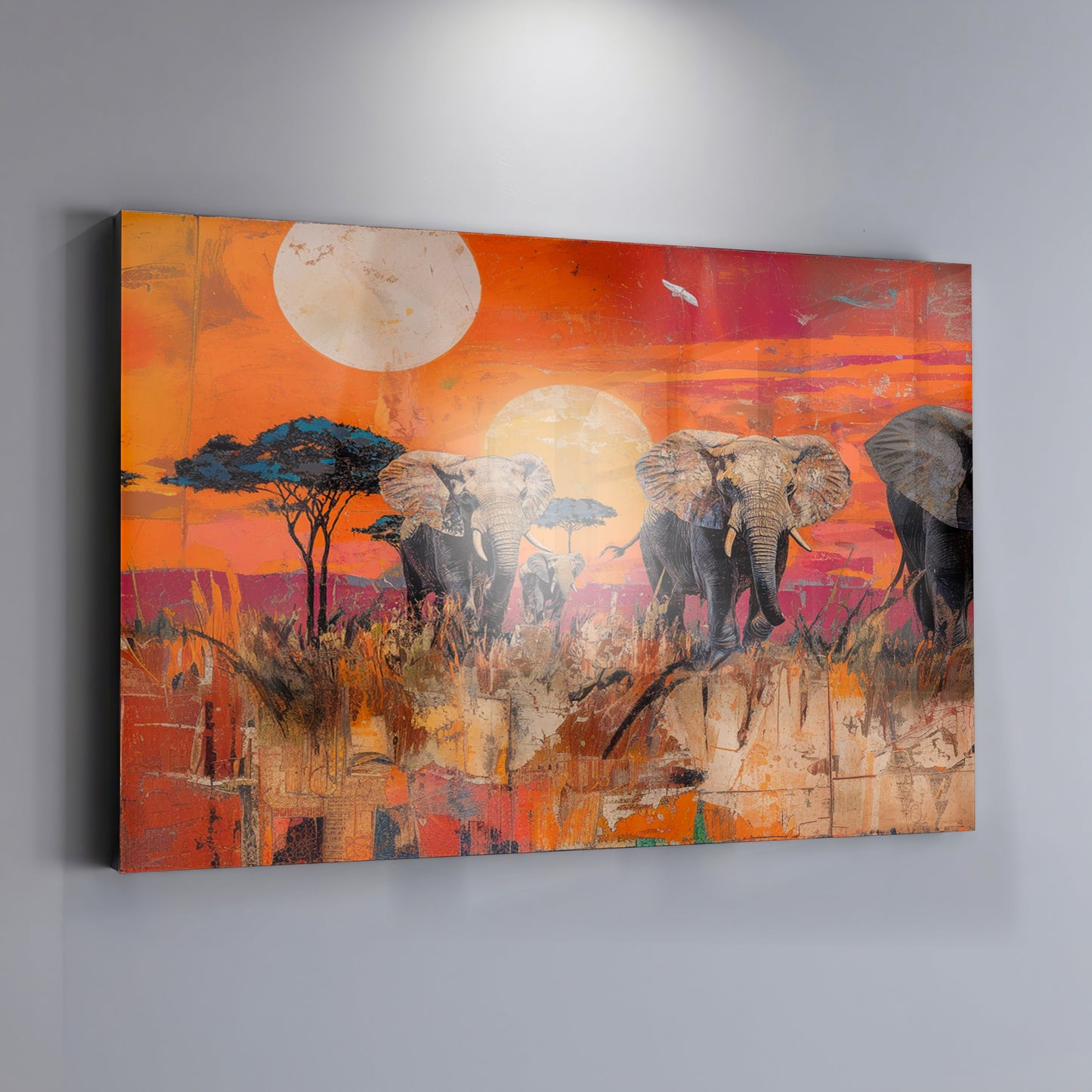 Elephant Family Orange Sunset African American canvas print view 19