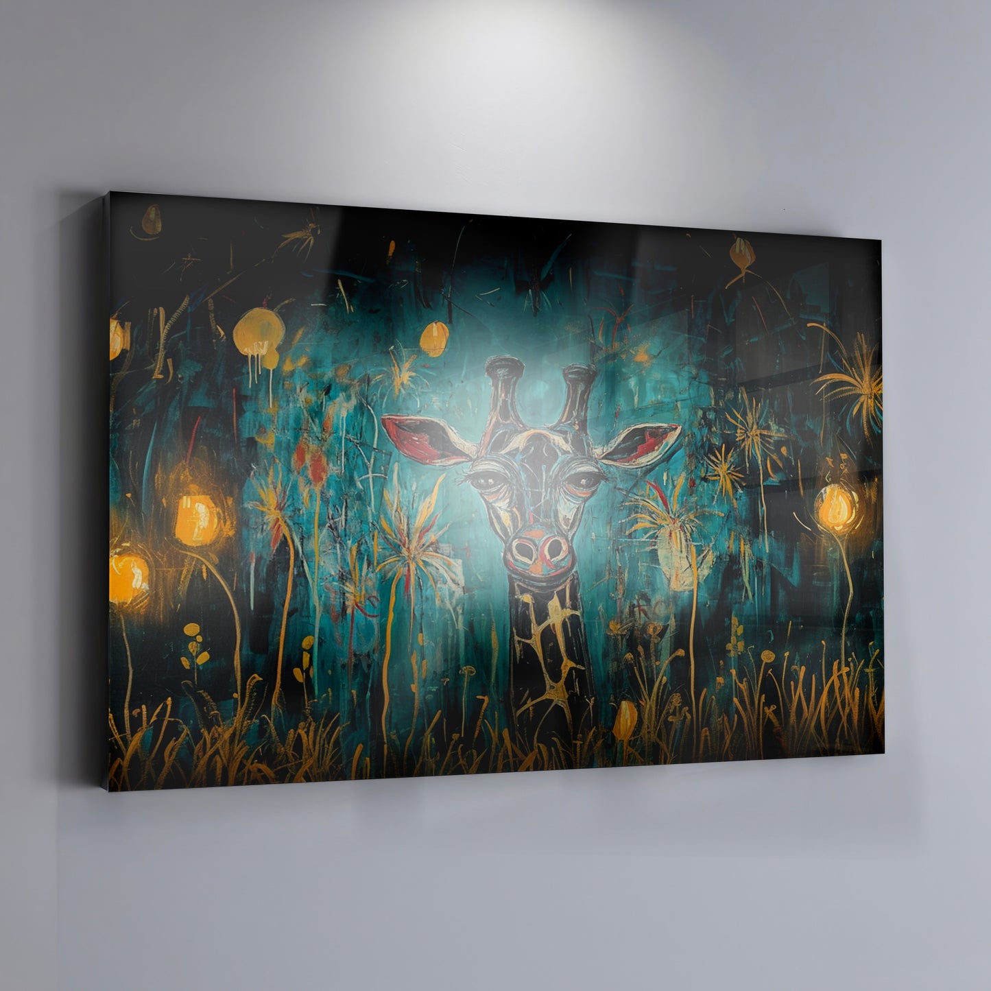 Giraffe Teal Night African American canvas print view 19