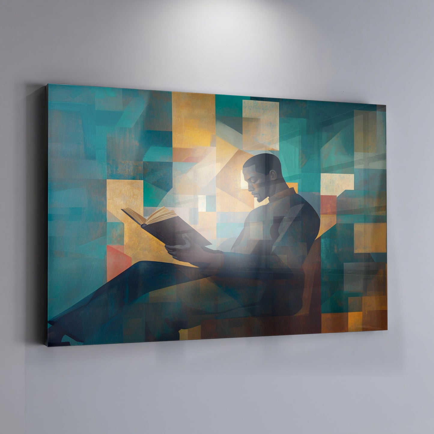 Black Man Reading Teal Abstract African American wall art view 19