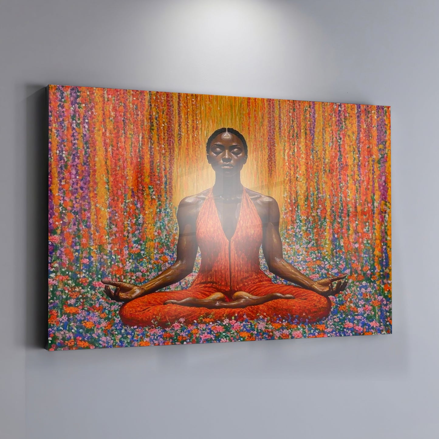 Black Woman Red Yoga Meditation African American wall art view 19