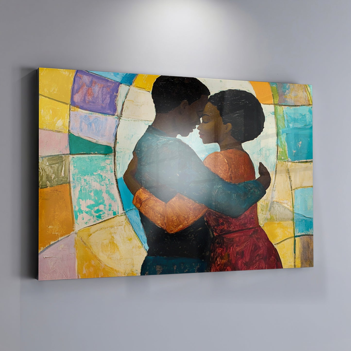 Black Couple Embrace Stained Glass Black love wall art view 19