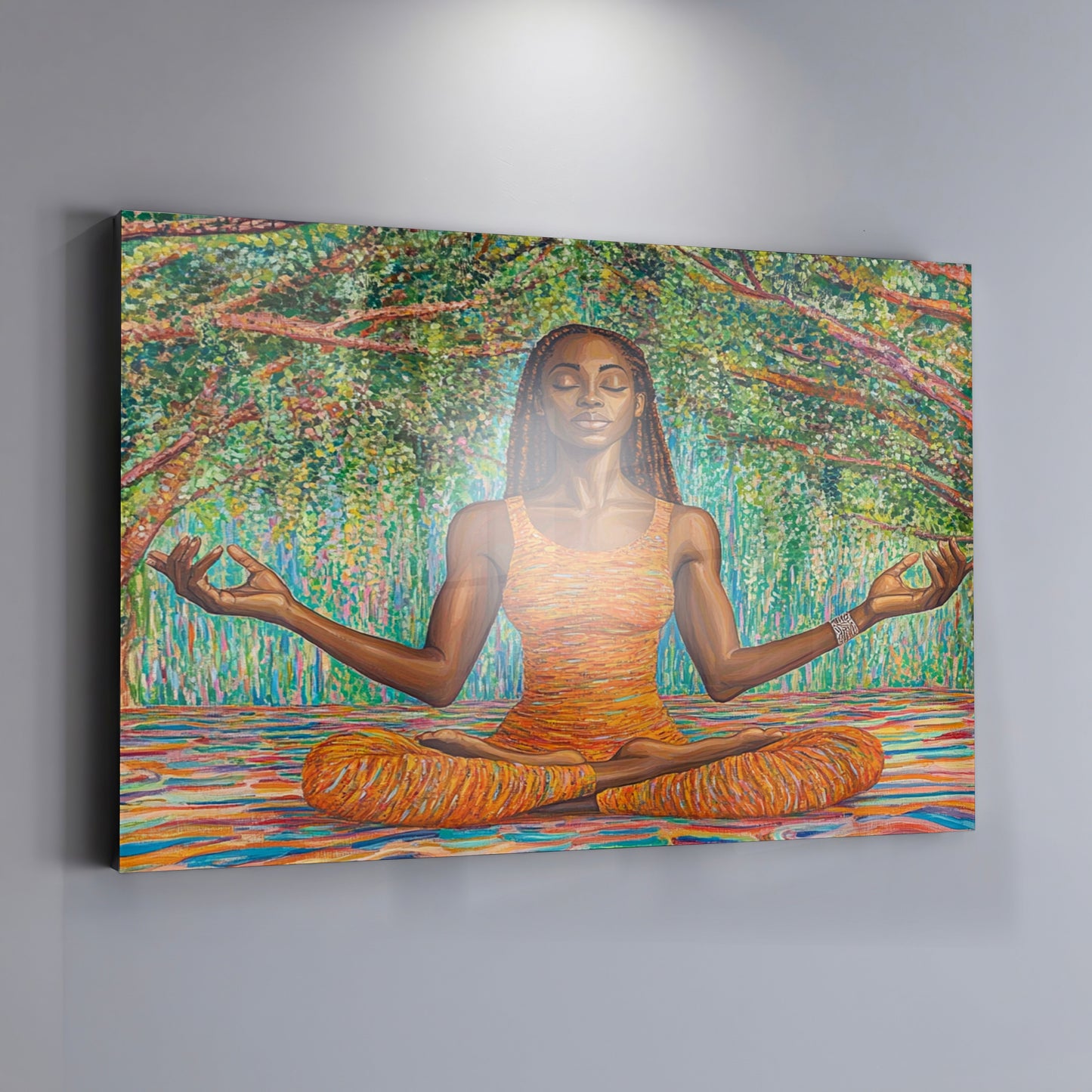 Black Woman Orange Yoga African American wall art view 19