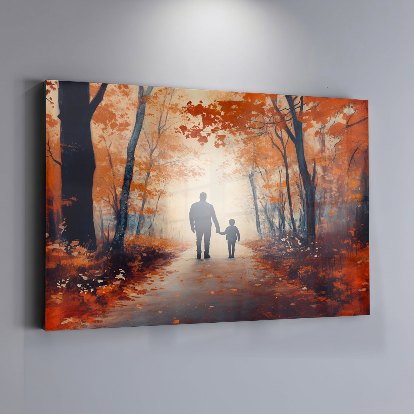 Black Father and Child Autumn Walk Black family wall art view 19