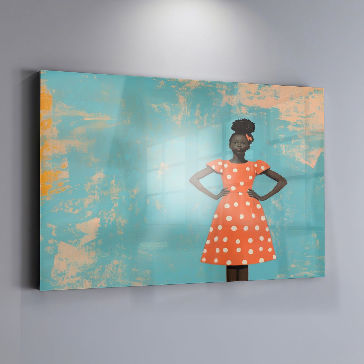 Black Girl Orange Dress Black children wall art view 19