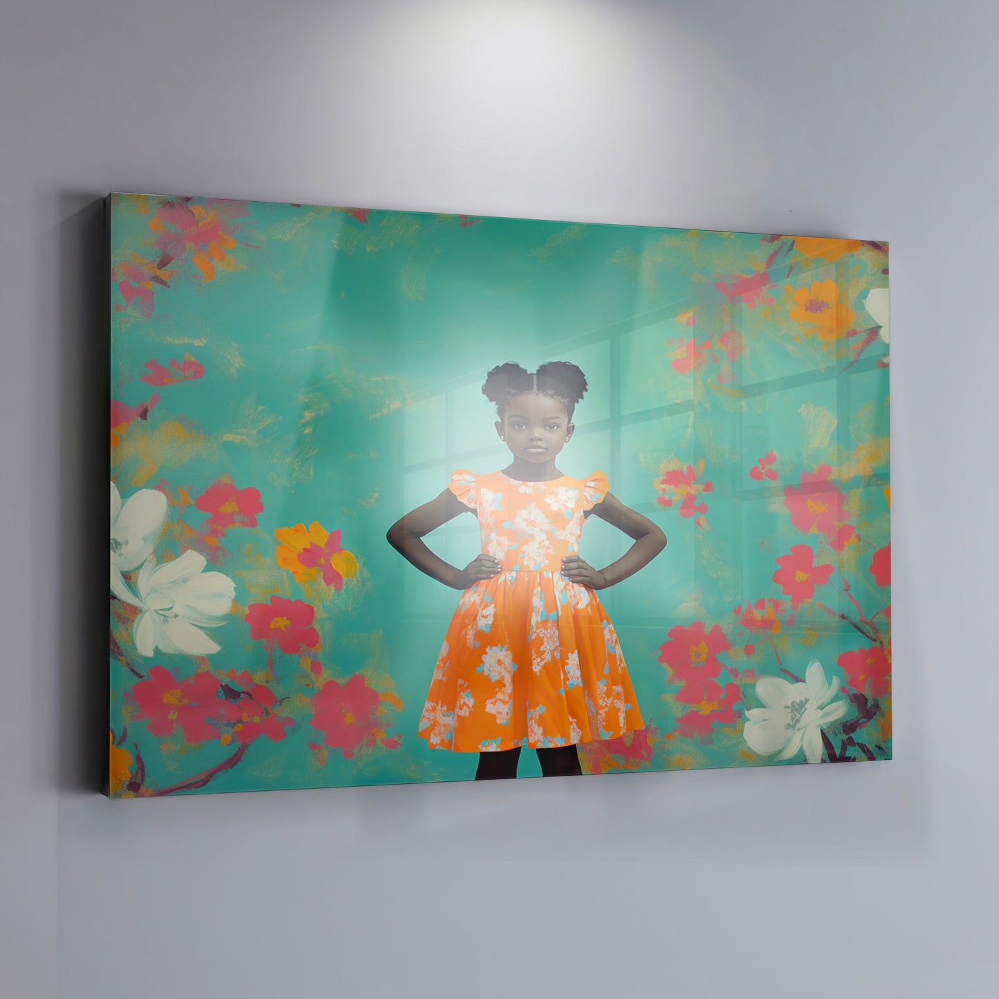 Black Girl Floral Dress Black children wall art view 19
